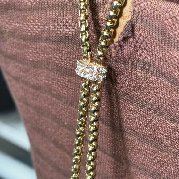 Vintage Goldtone Opera Length Tassel Necklace Rhinestone Accents - Picture 9 of 12